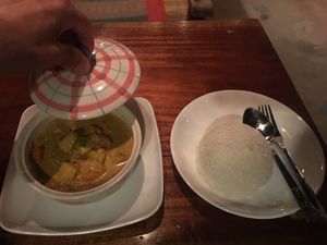 Vegetable curry with steamed rice at Gecko in Muang Ngoy