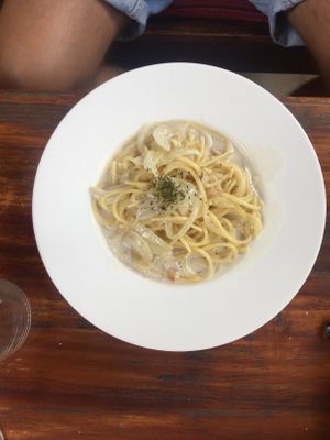 Spaghetti with garlic at Gecko in Muang Ngoy
