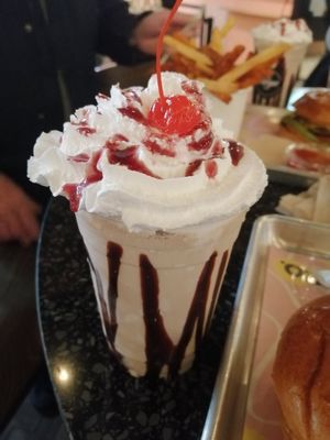 Black forest shake with vegan whipped cream at The Vurger Co - Canary Wharf in East London