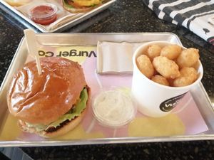New York melt burger (beyond meat) and tato tots at The Vurger Co - Canary Wharf in East London