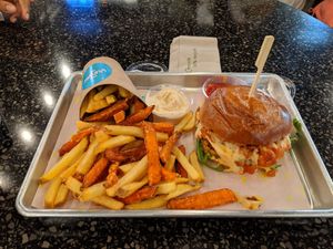 Classic burger and 50/50 fries at The Vurger Co - Canary Wharf in East London
