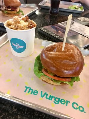Beyond meat burger and pesto mac n cheese at The Vurger Co - Canary Wharf in East London