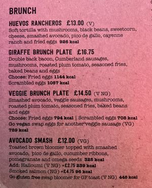 Brunch menu  at LHR - Giraffe - T3 in West London