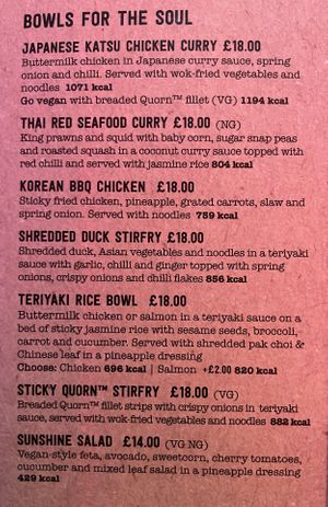 Menu — bowls  at LHR - Giraffe - T3 in West London