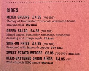 Menu — sides  at LHR - Giraffe - T3 in West London