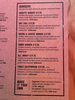 Menu — burgers  at LHR - Giraffe - T3 in West London