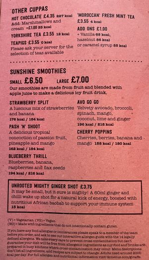 Menu — smoothies  at LHR - Giraffe - T3 in West London
