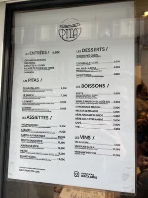 Menu  at Pita Paris in Paris