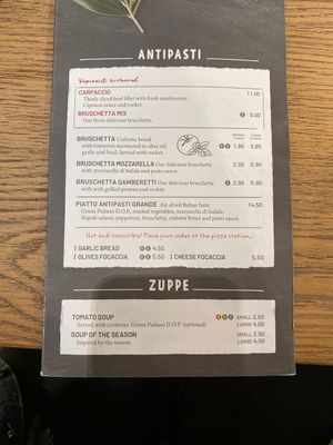 Menu at Vapiano - Gran Via in Barcelona