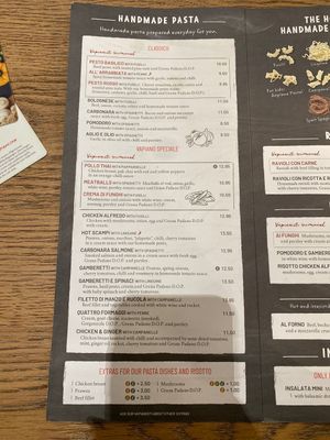 Menu at Vapiano - Gran Via in Barcelona