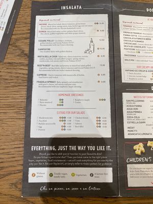 Menu at Vapiano - Gran Via in Barcelona