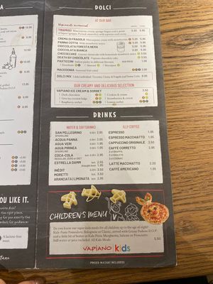 Menu at Vapiano - Gran Via in Barcelona