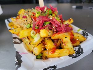 Clucking blossom curry with fries at BA-HA in Birmingham