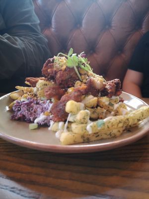 King strips, fries and slaw (my little one did even realise he was eating mushroom!) #Veganuary at BA-HA in Birmingham