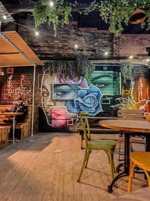 The Rainbow beer garden at night at BA-HA in Birmingham