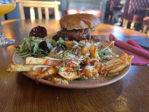 Chick*n burger with loaded fries, simply incredible!! 😍  at BA-HA in Birmingham