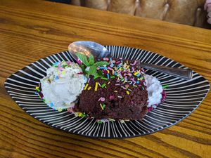 Vegan brownie for dessert at BA-HA in Birmingham