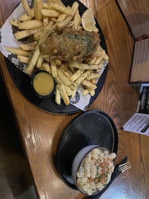 Bish and chips with mac and cheese   at BA-HA in Birmingham