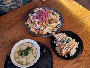 Loaded fries, macaroni, chicken wings. at BA-HA in Birmingham