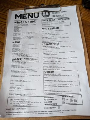 Menu  at BA-HA in Birmingham