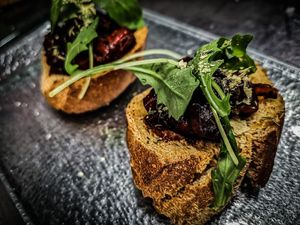 Sautéed Watermelon Brushetta with Cashew Parmesan at BA-HA in Birmingham