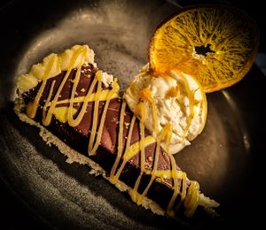 Chocolate Orange Torte with creamy vanilla ice cream and caramel  at BA-HA in Birmingham