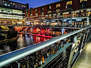 View of BA-HA on the canal side bridge  at BA-HA in Birmingham