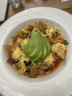 Vegan chilaquiles, vegan cheese, no cream, no egg  at Orgánico in Merida