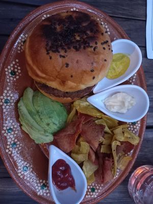 Tofu burger at Orgánico in Merida
