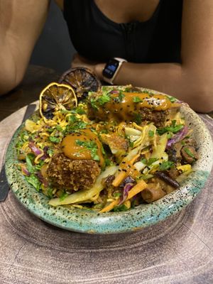 Ramen Bowl with fried palm hearts at The Vegan Lab in Dahab
