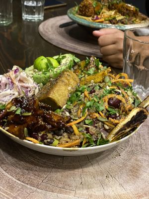 Bbq Bowl with corn bread at The Vegan Lab in Dahab