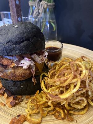 Fish sandwich with shoestring fries at The Vegan Lab in Dahab