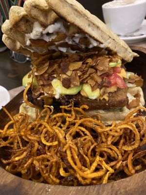 Chicken and waffles at The Vegan Lab in Dahab