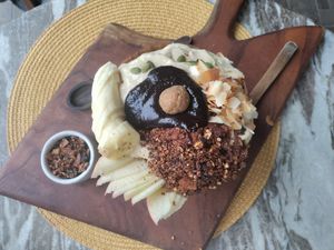 Snickers smoothie bowl. Substantial at The Vegan Lab in Dahab