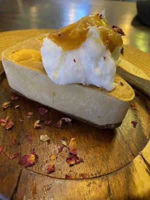 Mango Cheesecake Served Frozen w Whip  at The Vegan Lab in Dahab