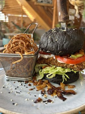 Tempeh chicken burger  at The Vegan Lab in Dahab