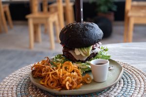 charcoal BBQ burger at The Vegan Lab in Dahab