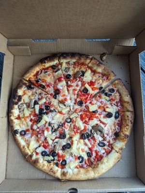 Large veggie (added pineapple) at Great White Pizza in Panama City Beach