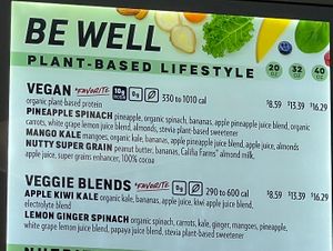 Plant based smoothie menu  at Smoothie King in Panama City Beach