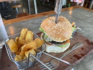 Vegan burger (red bean patty)  at Smooth Cafe in Moalboal