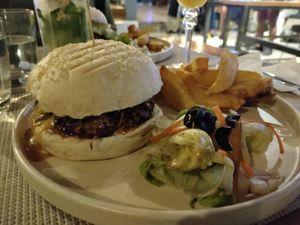 Spicy burger at Smooth Cafe in Moalboal