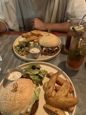 Pulled “pork” burger and sweet potato burger  at Smooth Cafe in Moalboal