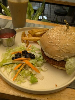 Sweet potato burger (mayo and bbq sauce removed) at Smooth Cafe in Moalboal