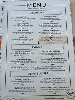 Menu  at Smooth Cafe in Moalboal