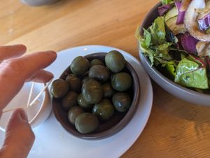 Olives from the vegan menu at Proove Pizza in Sheffield