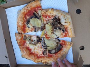 vegan funghi with extra artichoke at Proove Pizza in Sheffield