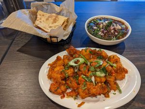 Gobi Manchurian, tandoori roti, samosa chole chaat at Bollywood Bistro in Naperville