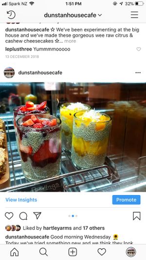Vega Berry & tropical chia puddings  at Dunstan House and Cafe in Otago