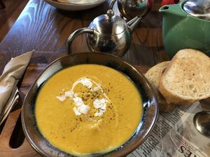 Thai coconut pumpkin soup 😋 at Dunstan House and Cafe in Otago