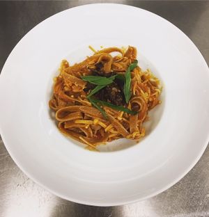 Tomato sauce spaghetti with spelt wheat noodle at Cloud8 in Maizuru